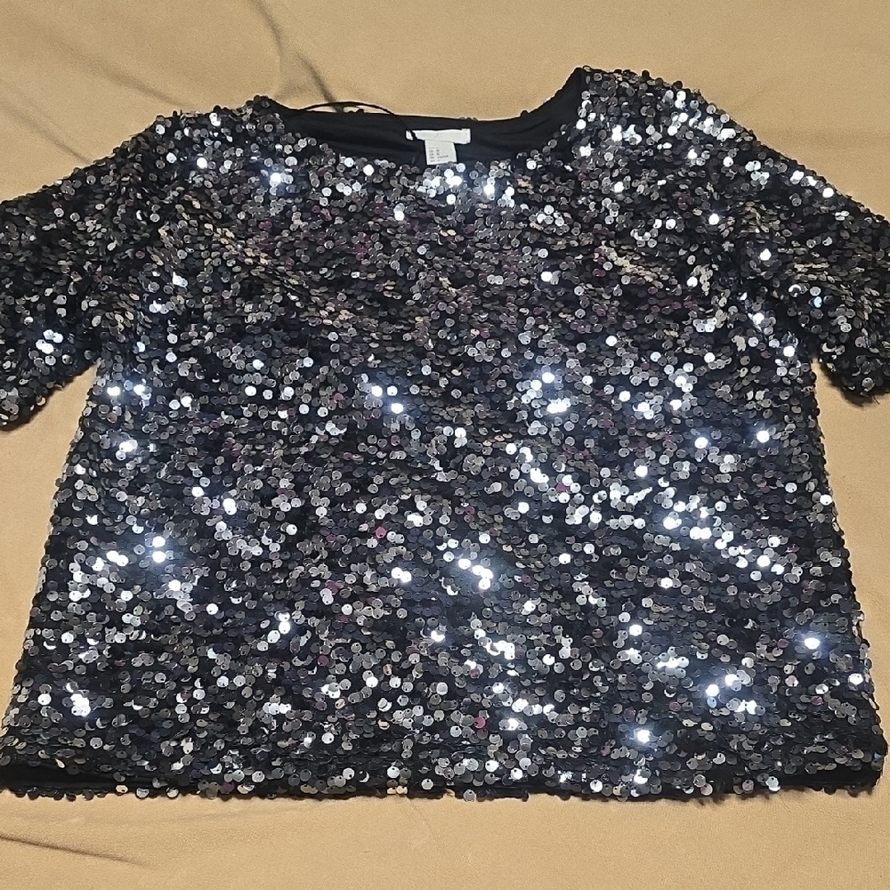 H&M Black and Silver Sequin Blouse